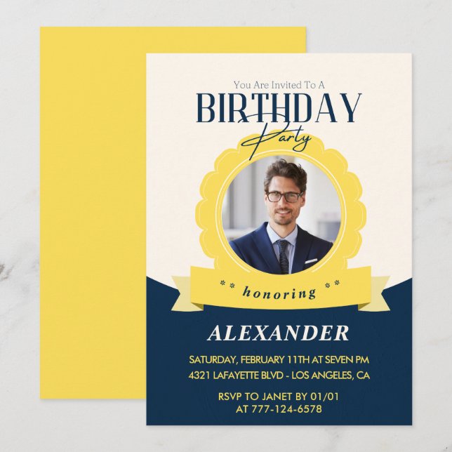 Invitation d'anniversaire chic 42e anniversaire Mo (Devant / Derrière)