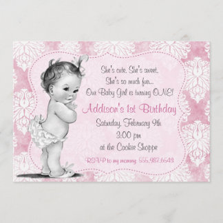 Invitation d'anniversaire Chic Damask pour la peti