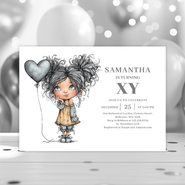 Invitation d'anniversaire chic fille drôle excentr (Funny Quirky Girl Birthday Chic Black Gold invitation)
