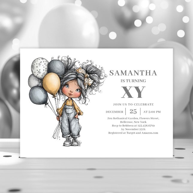 Invitation d'anniversaire chic moderne fille noir  (Chic Modern Girl Birthday Black Gold invitation)
