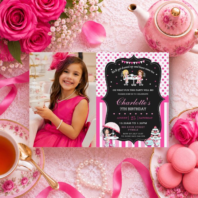Invitation d'anniversaire chic rose pour une fille (Créateur téléchargé)