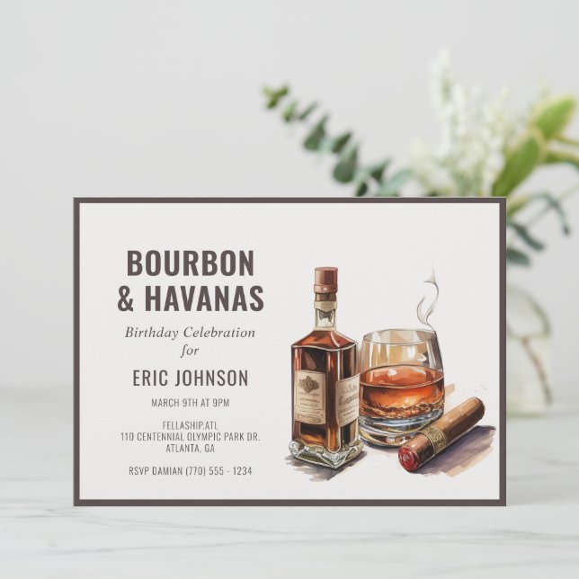 Invitation d'anniversaire cigare Bourbon (Debout devant)