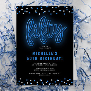 Invitation d'anniversaire cinquante ans au néon bl