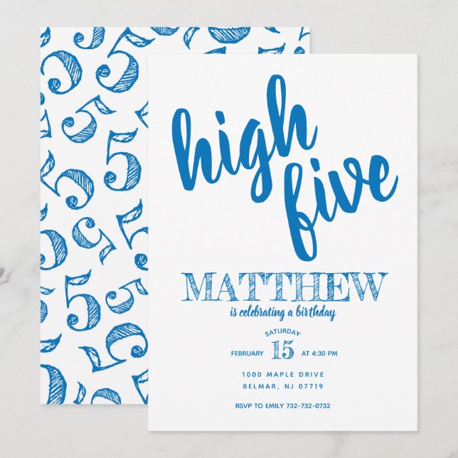 Invitation d'anniversaire cinquième High Five Bleu (Devant / Derrière)
