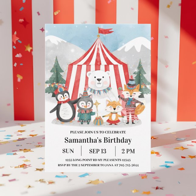 Invitation d'anniversaire Cirque d'Hiver | Manchot (Créateur téléchargé)