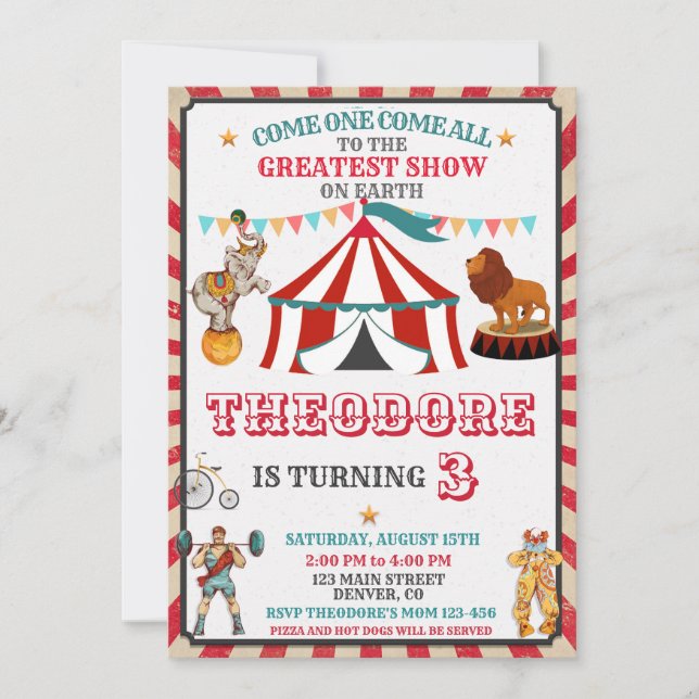 Invitation d'anniversaire Cirque - Fête Vintage Bi (Devant)