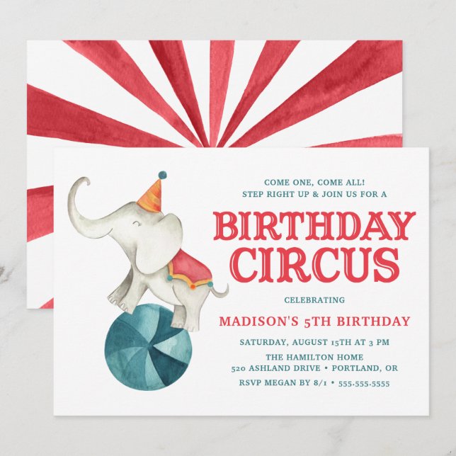 Invitation d'anniversaire | Cirque Vintage (Devant / Derrière)