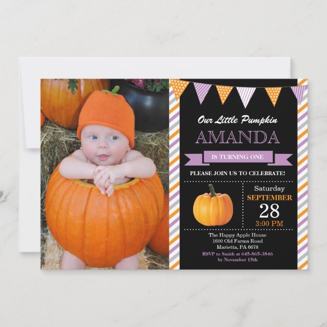 Invitation d'anniversaire Citrouille Fille Orange  (Devant)