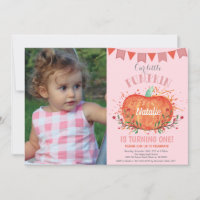Invitation d'anniversaire Citrouille fille orange 