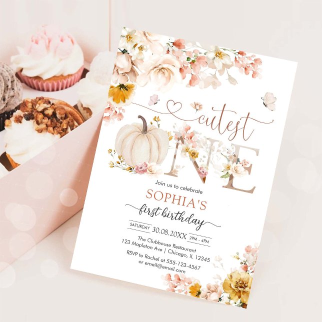 Invitation d'anniversaire Citrouille Florale La Pl (Créateur téléchargé)