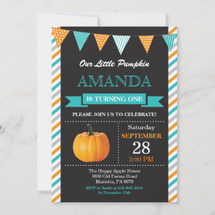 Invitation d'anniversaire citrouille Orange Aqua T