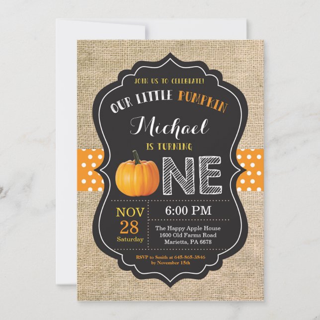 Invitation d'anniversaire Citrouille Orange Burlap (Devant)