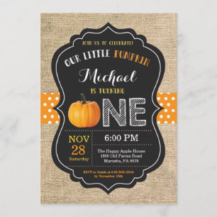 Invitation d'anniversaire Citrouille Orange Burlap