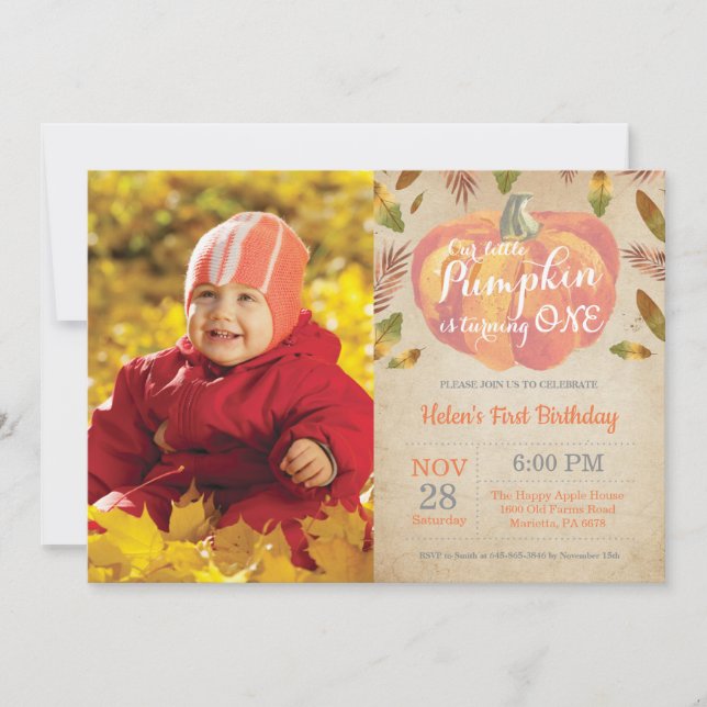 Invitation d'anniversaire Citrouille Orange pour u (Devant)