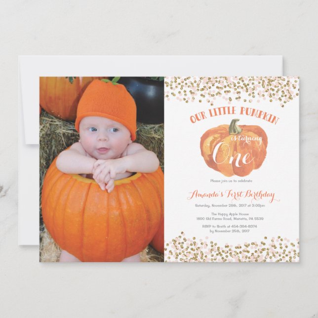 Invitation d'anniversaire citrouille Pink and Gold (Devant)
