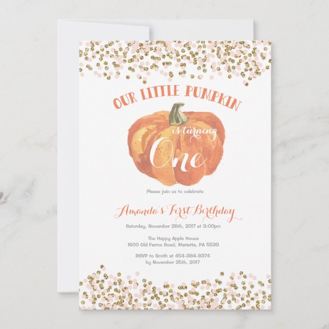 Invitation d'anniversaire citrouille Pink and Gold (Devant)