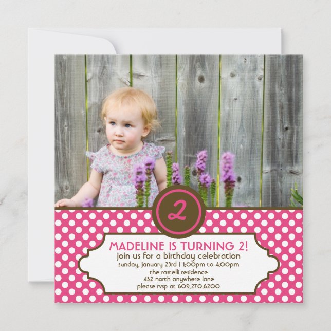 Invitation d'anniversaire classique Polka Dot (ros (Devant)