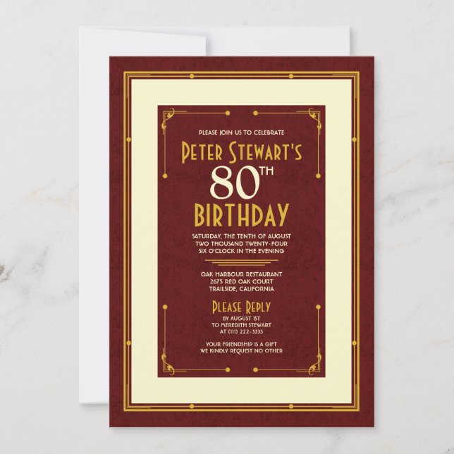 Invitation d'anniversaire classique pour homme de  (Devant)