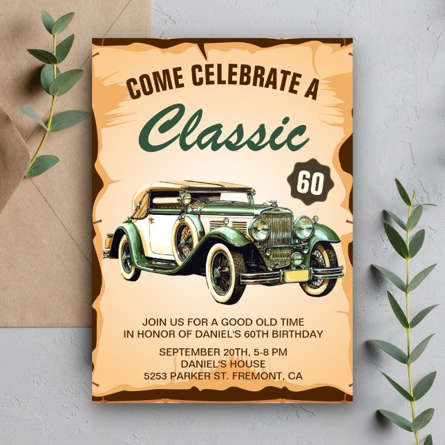 Invitation d'anniversaire classique pour voiture v (Créateur téléchargé)
