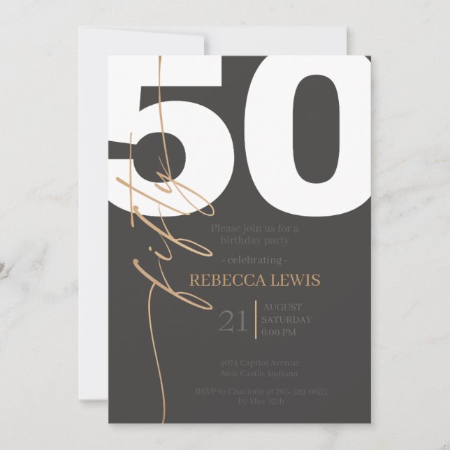 Invitation d'anniversaire classique simple 50 ans  (Devant)
