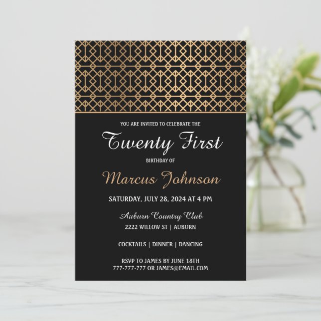 Invitation d'anniversaire Classy Gold (Debout devant)