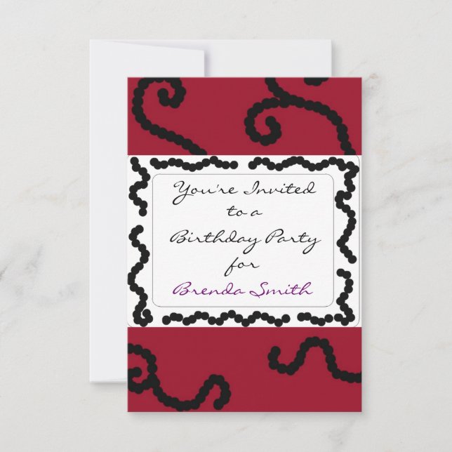 Invitation d'anniversaire ClassyRed et Black Beade (Devant)