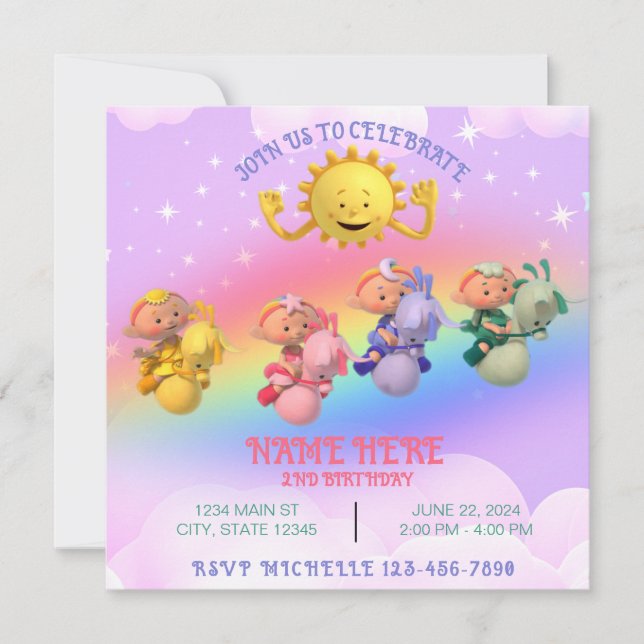 Invitation d'anniversaire Cloudbabies Arc-en-ciel  (Devant)