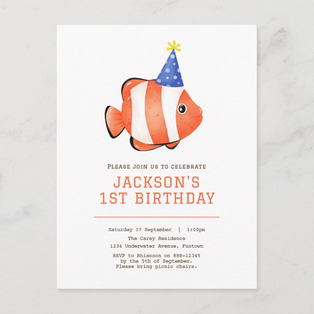 Invitation d'anniversaire clown sous la mer (Devant)