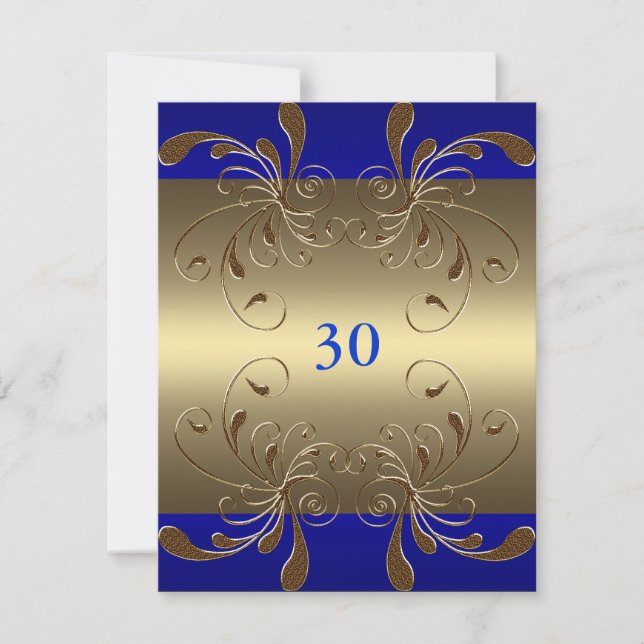 Invitation d'anniversaire Cobalt & Gold Floral Gla (Devant)
