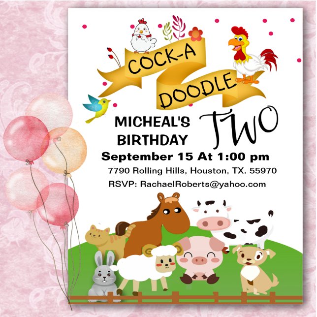 Invitation d'anniversaire Cock-A-Doodle Deux Anima (Créateur téléchargé)