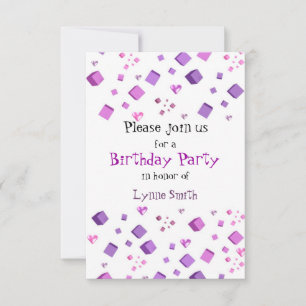 Invitation d'anniversaire Cœurs et Cubes