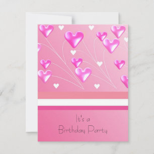 Invitation d'anniversaire coeurs roses flottants