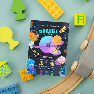 Invitation d'anniversaire Colorée Black Space