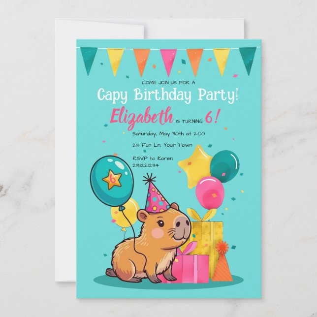 Invitation d'anniversaire colorée de Capy Happy Ca (Devant)