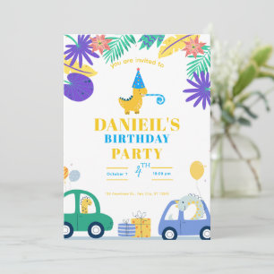 Invitation d'anniversaire colorée de dinosaure pou
