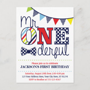 Invitation d'anniversaire colorée de M. ONEderful