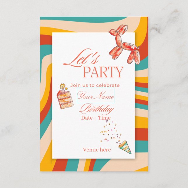 Invitation d'anniversaire colorée "Faisons la fête (Devant)