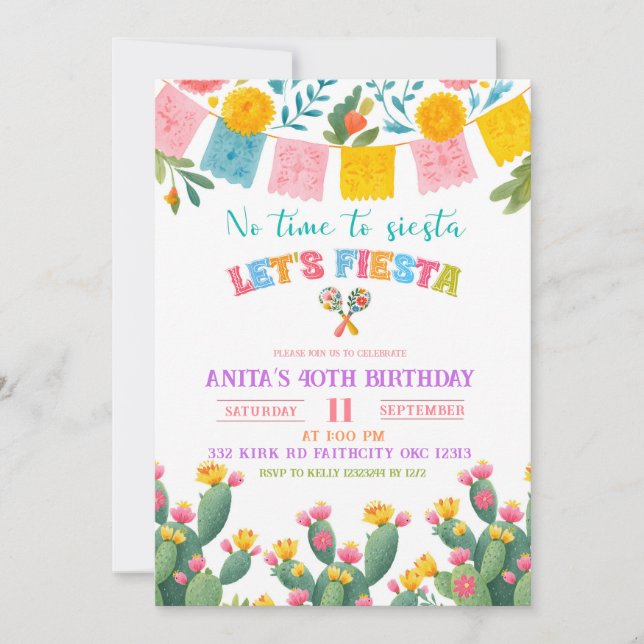 Invitation d'anniversaire Colorée Fiesta Let's (Devant)
