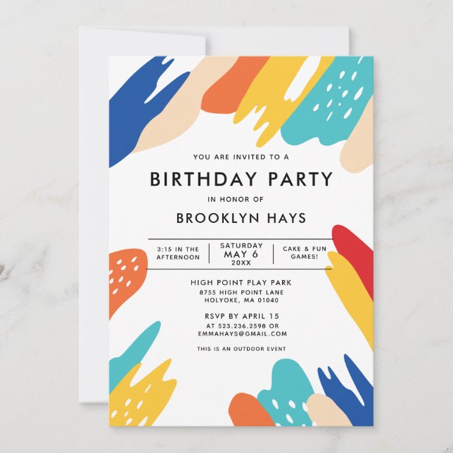 Invitation d'anniversaire colorée pour enfants (Devant)