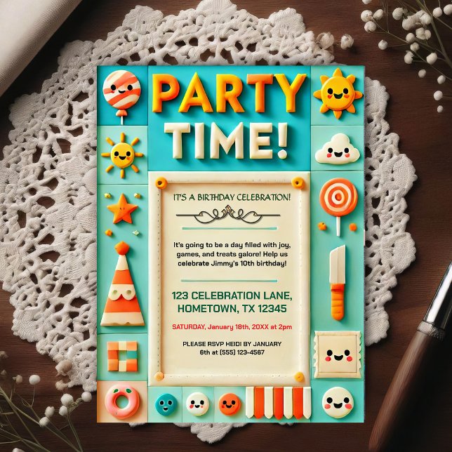 Invitation d'anniversaire colorée pour enfants (Créateur téléchargé)