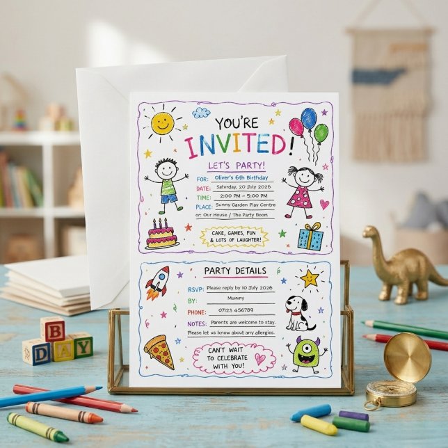 Invitation d'anniversaire colorée pour enfants ave (Créateur téléchargé)
