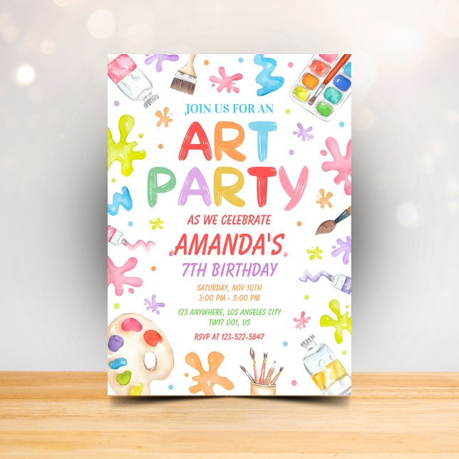 Invitation d'anniversaire colorée pour fête d'art  (Créateur téléchargé)