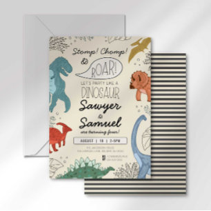 Invitation d'anniversaire colorée pour jumeaux din