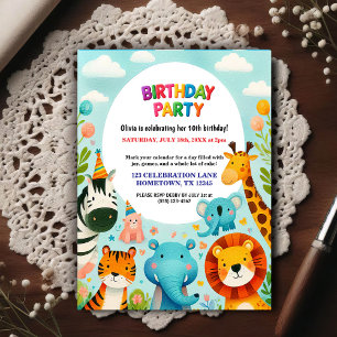 Invitation d'anniversaire colorée pour les animaux