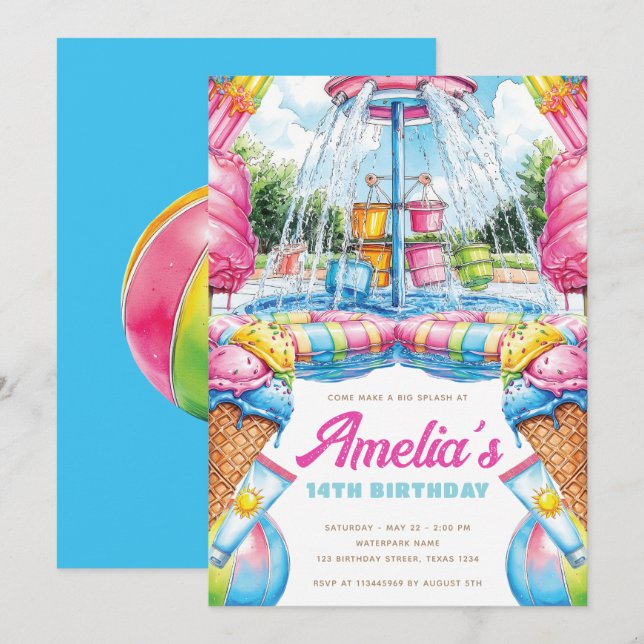 Invitation d'anniversaire Colorée pour une Fête à  (Devant / Derrière)
