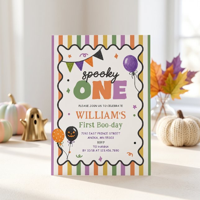 Invitation d'anniversaire colorée Spooky One Boo-D (Créateur téléchargé)