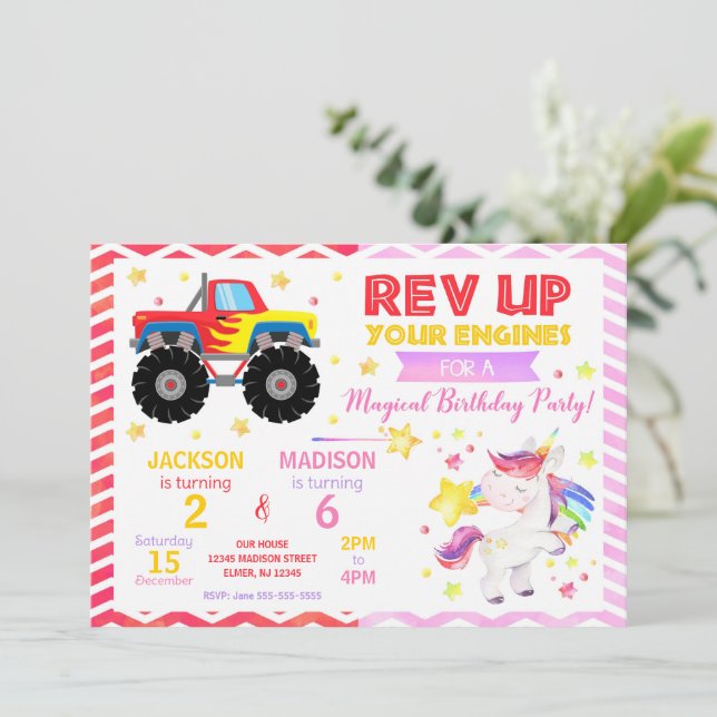 Invitation d'anniversaire commune camion monstre e (Debout devant)