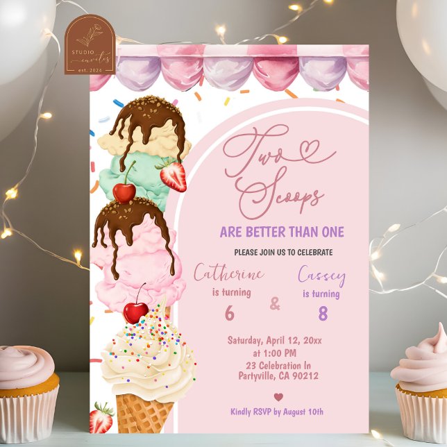 Invitation d'anniversaire commune Glace Sucrée Ros (Créateur téléchargé)