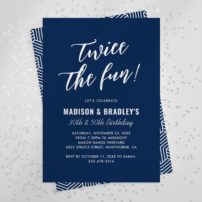 Invitation d'anniversaire commune Navy Blue Deux f (Créateur téléchargé)