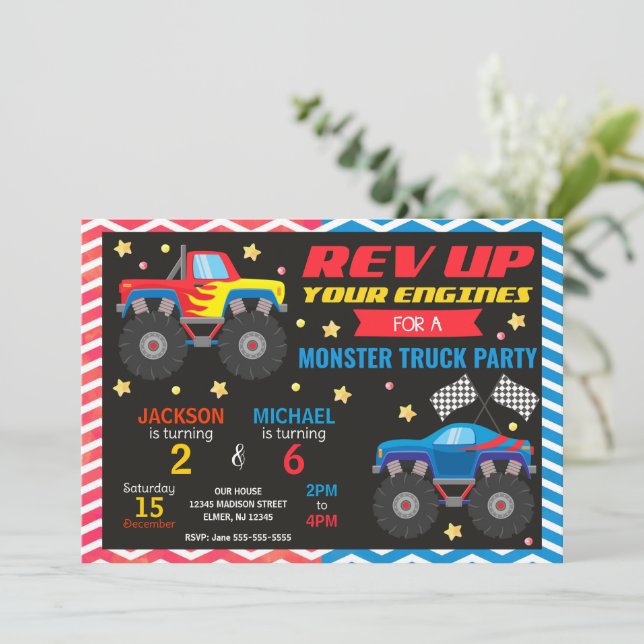 Invitation d'anniversaire commune pour frères et s (Debout devant)